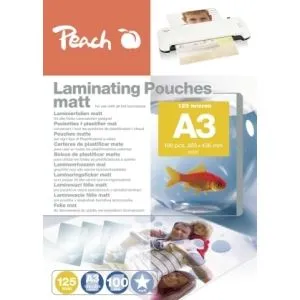 Peach  Laminierfolie A3 | 125 mic | 100 St. | matt | beschreibbar | Premiumqualität für beste Laminierergebnisse | geeignet für alle Laminiergeräte | S-PP525-15 