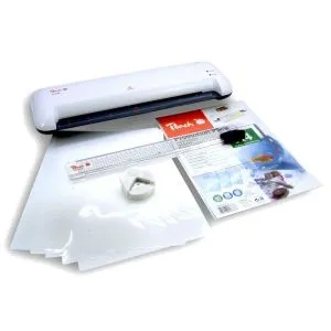 Peach  4 in 1 Laminierset inklusive Laminiergerät, Eckenrunder, Rollenschneider und Folien | für Heim und Büro | geeignet für alle handelsüblichen Folien in allen Größen bis max. A3 | PL755+ 